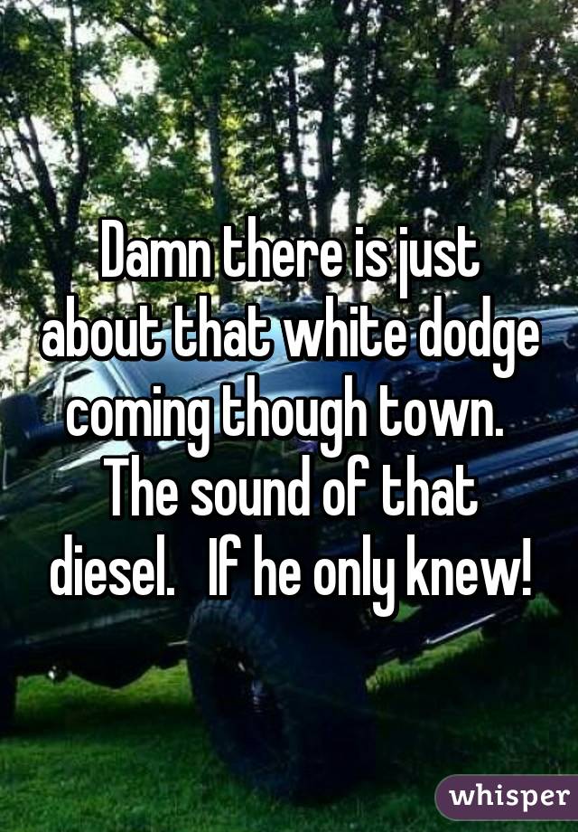 Damn there is just about that white dodge coming though town.  The sound of that diesel.   If he only knew!