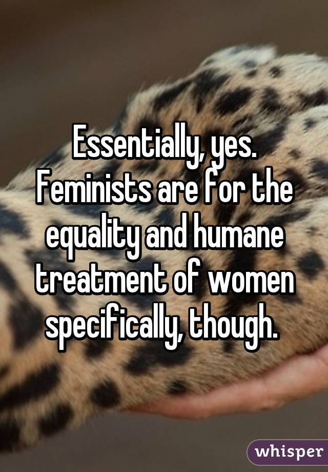 Essentially, yes. Feminists are for the equality and humane treatment of women specifically, though. 