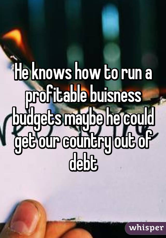 He knows how to run a profitable buisness budgets maybe he could get our country out of debt