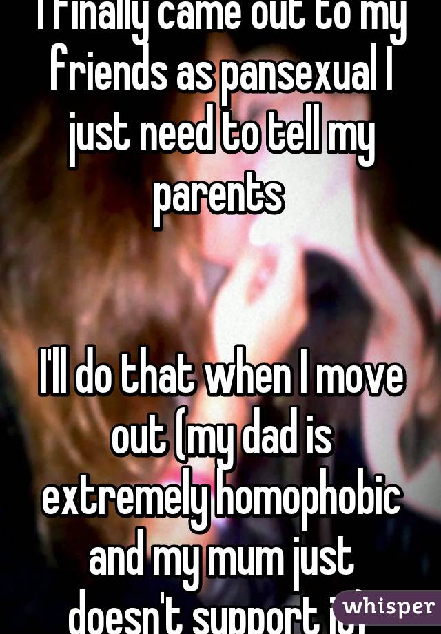 I finally came out to my friends as pansexual I just need to tell my parents 


I'll do that when I move out (my dad is extremely homophobic and my mum just doesn't support it) 