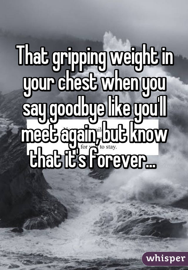 That gripping weight in your chest when you say goodbye like you'll meet again, but know that it's forever... 

