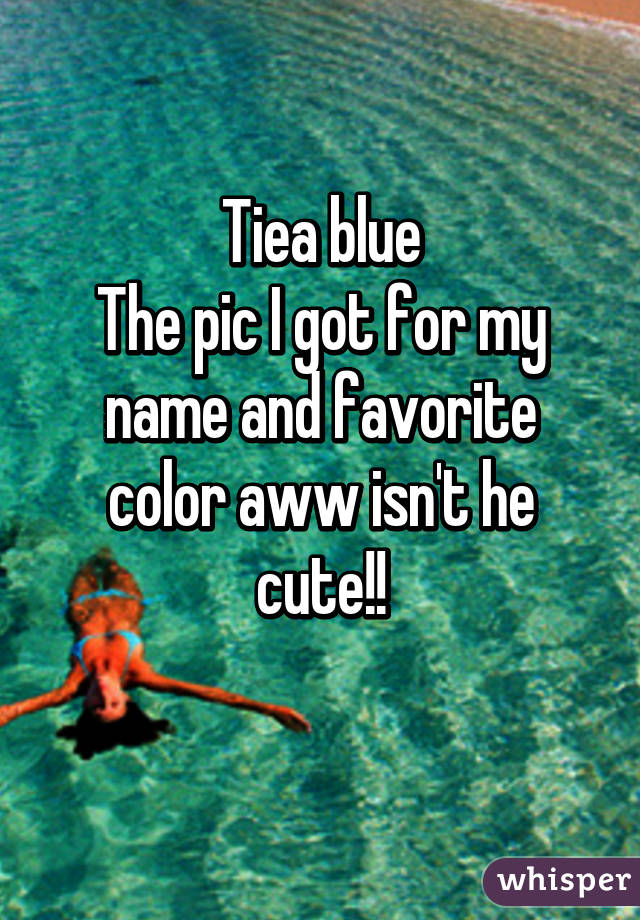 Tiea blue
The pic I got for my name and favorite color aww isn't he cute!!
