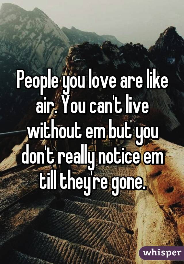 People you love are like air. You can't live without em but you don't really notice em till they're gone.