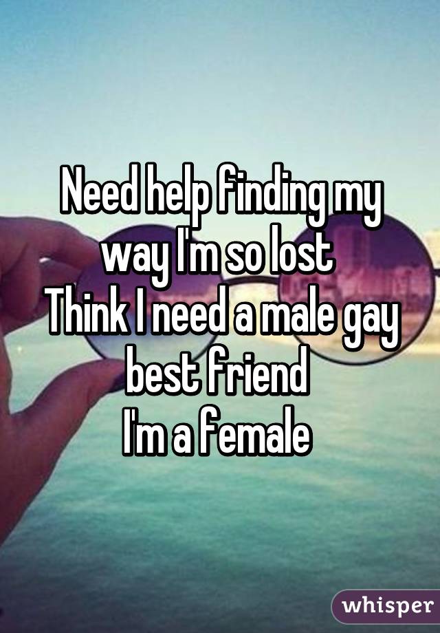 Need help finding my way I'm so lost 
Think I need a male gay best friend 
I'm a female 