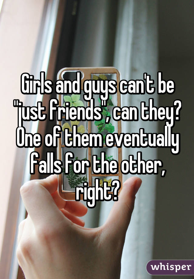 Girls and guys can't be "just friends", can they? One of them eventually falls for the other, right?