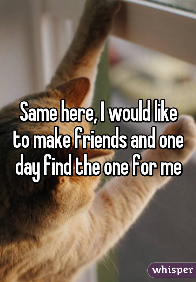 Same here, I would like to make friends and one day find the one for me