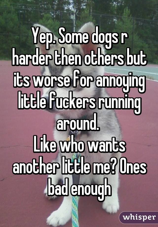 Yep. Some dogs r harder then others but its worse for annoying little fuckers running around. 
Like who wants another little me? Ones bad enough