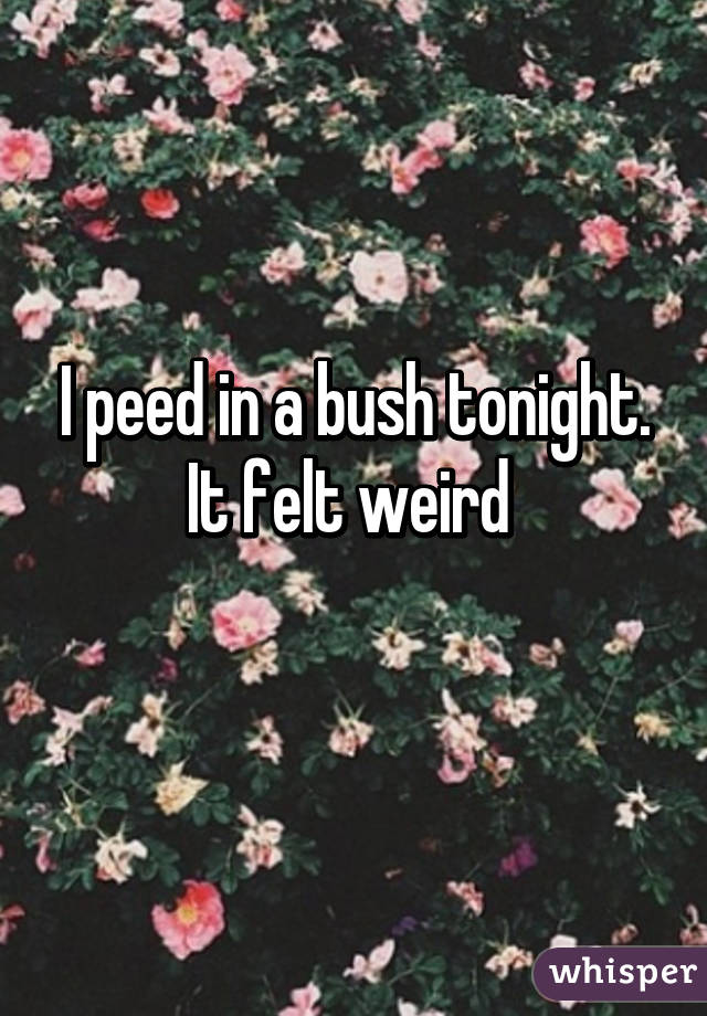 I peed in a bush tonight. It felt weird 
