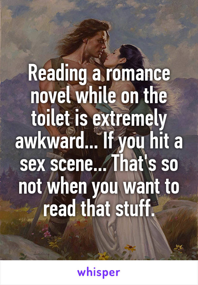 Reading a romance novel while on the toilet is extremely awkward... If you hit a sex scene... That's so not when you want to read that stuff.