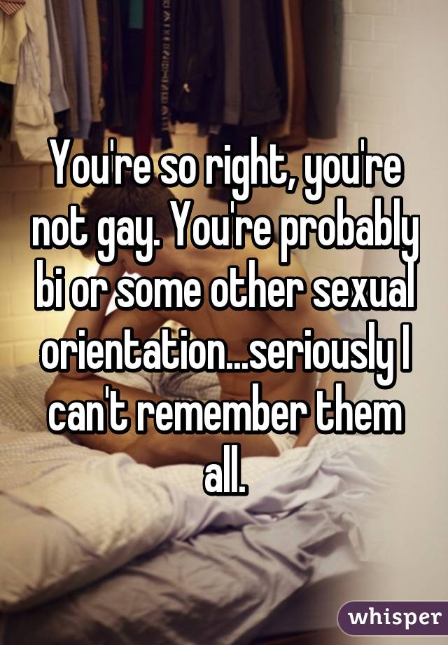You're so right, you're not gay. You're probably bi or some other sexual orientation...seriously I can't remember them all.