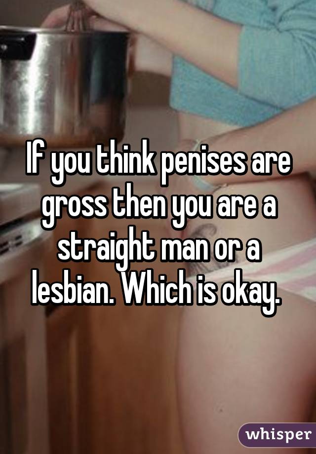 If you think penises are gross then you are a straight man or a lesbian. Which is okay. 