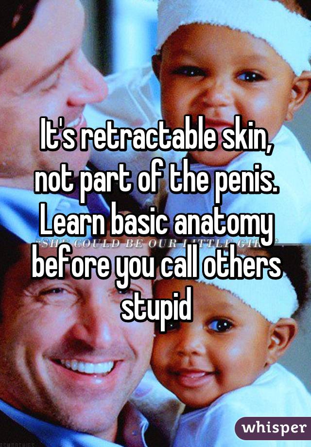 It's retractable skin, not part of the penis. Learn basic anatomy before you call others stupid