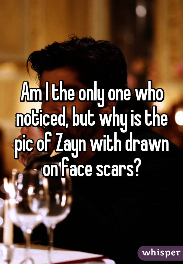 Am I the only one who noticed, but why is the pic of Zayn with drawn on face scars?