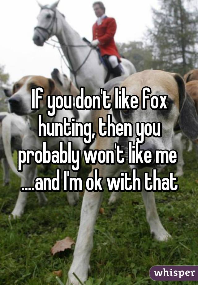 If you don't like fox hunting, then you probably won't like me 
....and I'm ok with that