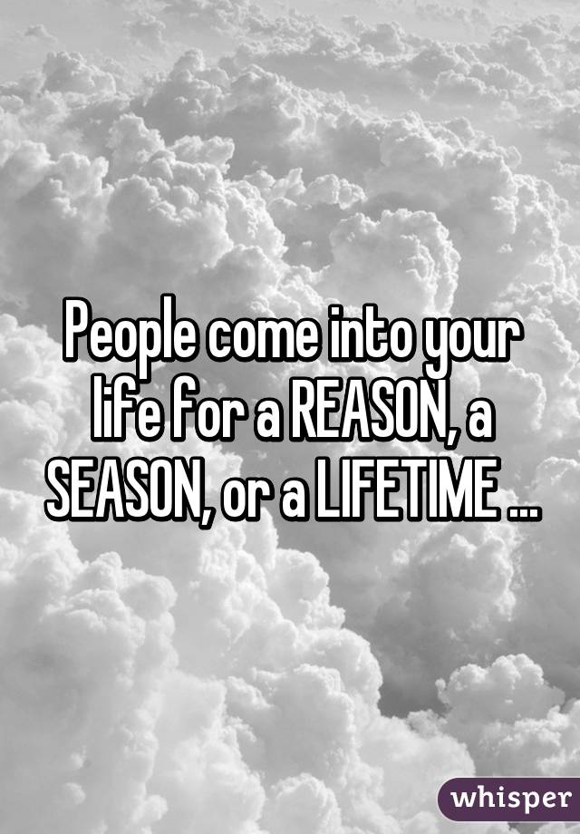 People come into your life for a REASON, a SEASON, or a LIFETIME ...