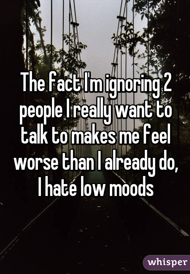 The fact I'm ignoring 2 people I really want to talk to makes me feel worse than I already do, I hate low moods