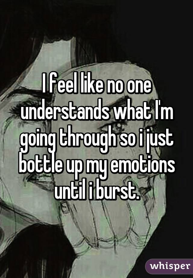 I feel like no one understands what I'm going through so i just bottle up my emotions until i burst.