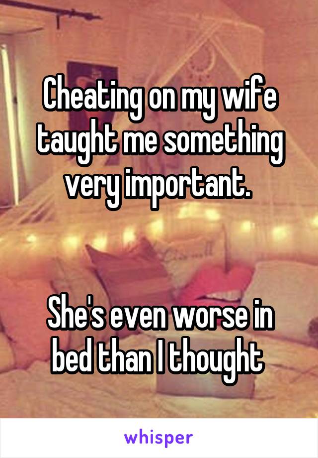 Cheating on my wife taught me something very important. 


She's even worse in bed than I thought 