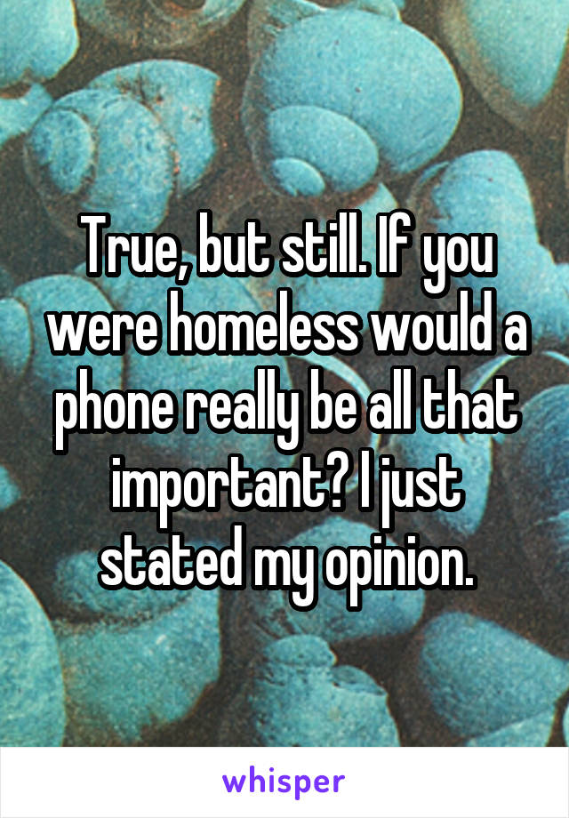 True, but still. If you were homeless would a phone really be all that important? I just stated my opinion.