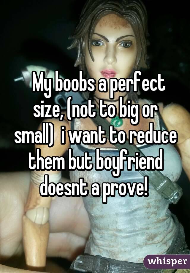  My boobs a perfect size, (not to big or small)  i want to reduce them but boyfriend doesnt a prove! 