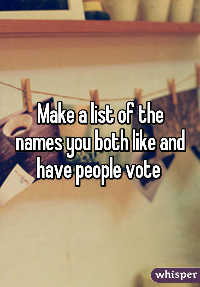 Make a list of the names you both like and have people vote 