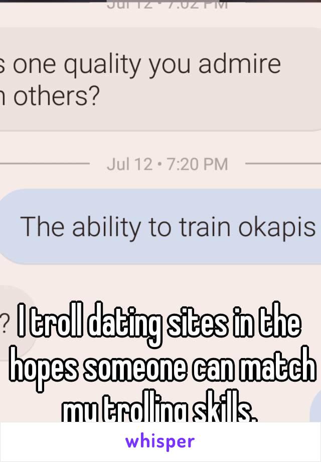 I troll dating sites in the hopes someone can match my trolling skills. 