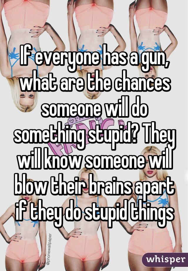 If everyone has a gun, what are the chances someone will do something stupid? They will know someone will blow their brains apart if they do stupid things