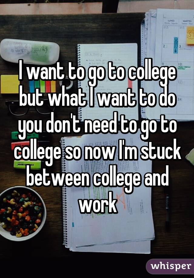 I want to go to college but what I want to do you don't need to go to college so now I'm stuck between college and work