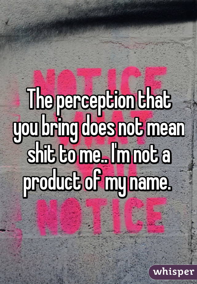 The perception that you bring does not mean shit to me.. I'm not a product of my name. 