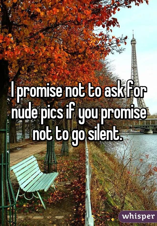 I promise not to ask for nude pics if you promise not to go silent. 