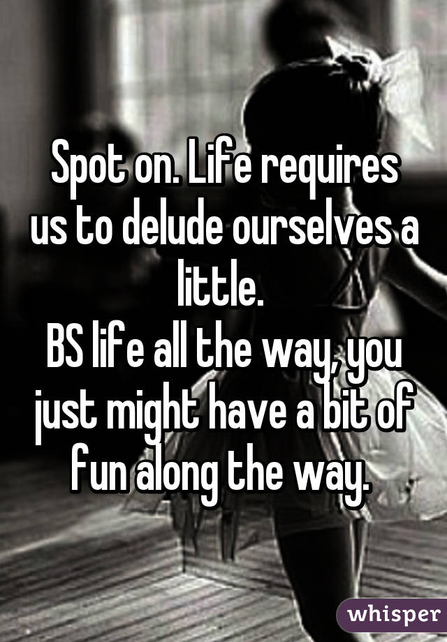 Spot on. Life requires us to delude ourselves a little. 
BS life all the way, you just might have a bit of fun along the way. 