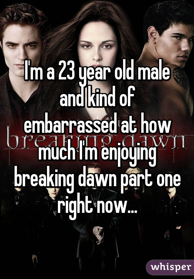 I'm a 23 year old male and kind of embarrassed at how much I'm enjoying breaking dawn part one right now...