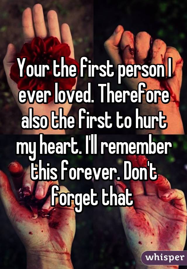 Your the first person I ever loved. Therefore also the first to hurt my heart. I'll remember this forever. Don't forget that 