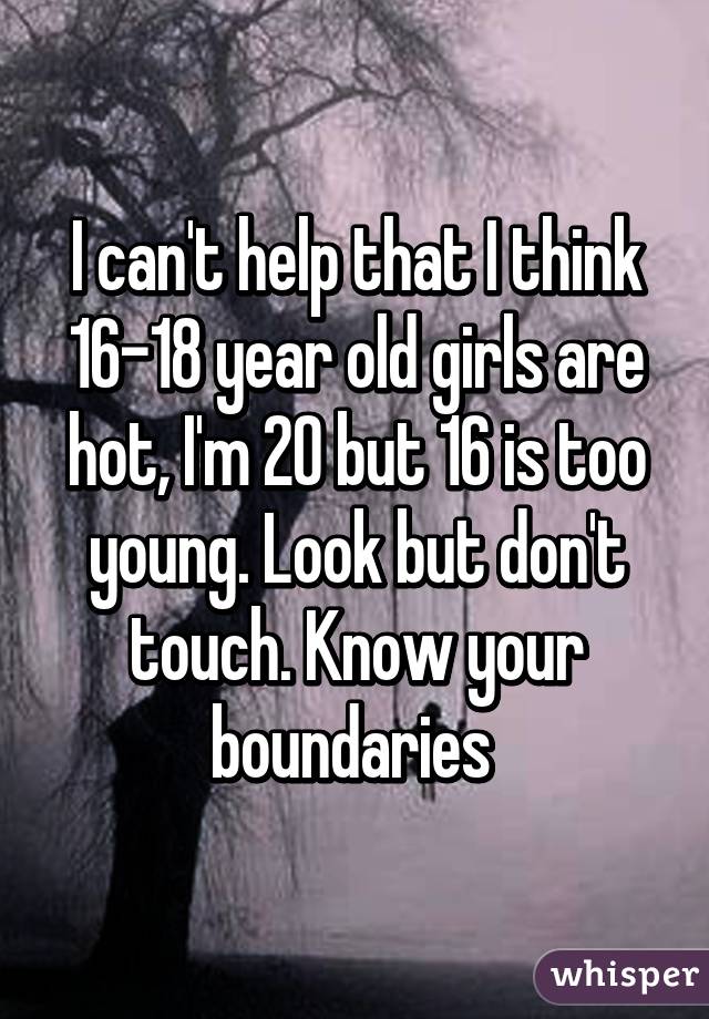 I can't help that I think 16-18 year old girls are hot, I'm 20 but 16 is too young. Look but don't touch. Know your boundaries 