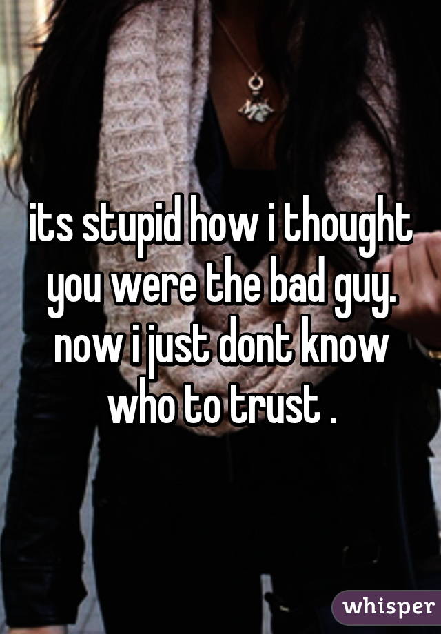 its stupid how i thought you were the bad guy. now i just dont know who to trust .