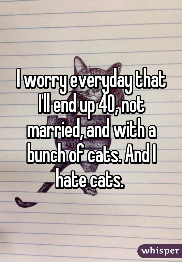 I worry everyday that I'll end up 40, not married, and with a bunch of cats. And I hate cats. 