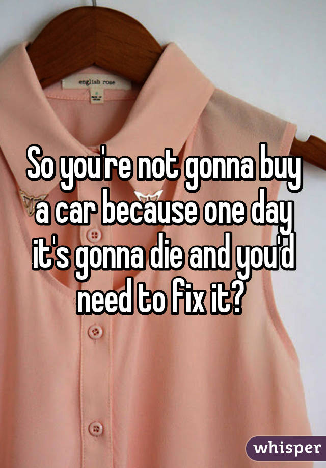 So you're not gonna buy a car because one day it's gonna die and you'd need to fix it? 