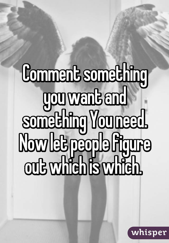 Comment something you want and something You need. Now let people figure out which is which. 