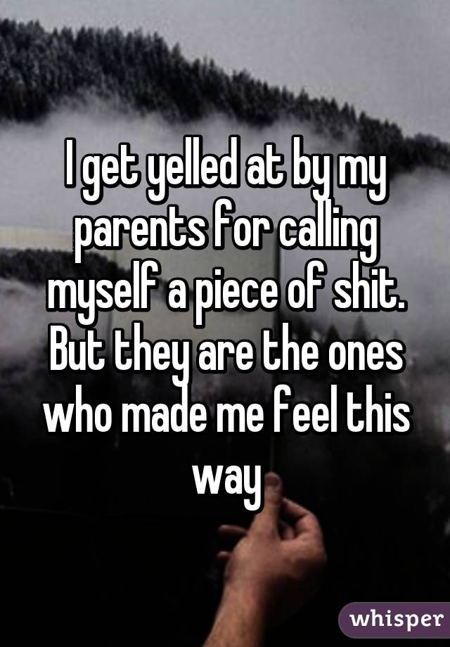 I get yelled at by my parents for calling myself a piece of shit. But they are the ones who made me feel this way