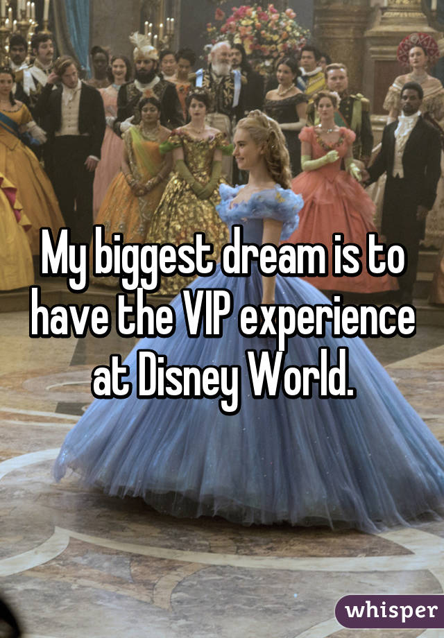 My biggest dream is to have the VIP experience at Disney World.