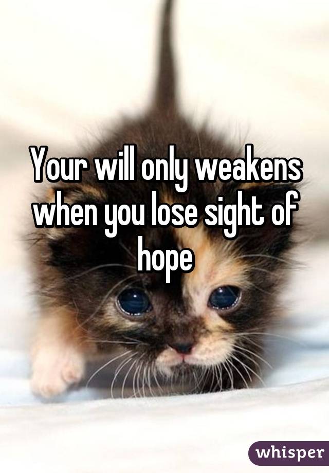Your will only weakens when you lose sight of hope
