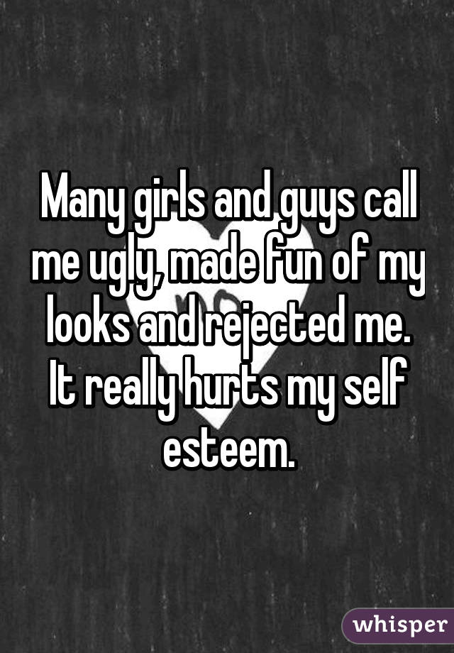 Many girls and guys call me ugly, made fun of my looks and rejected me. It really hurts my self esteem.