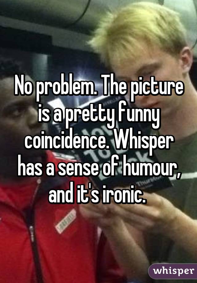 No problem. The picture is a pretty funny coincidence. Whisper has a sense of humour, and it's ironic. 