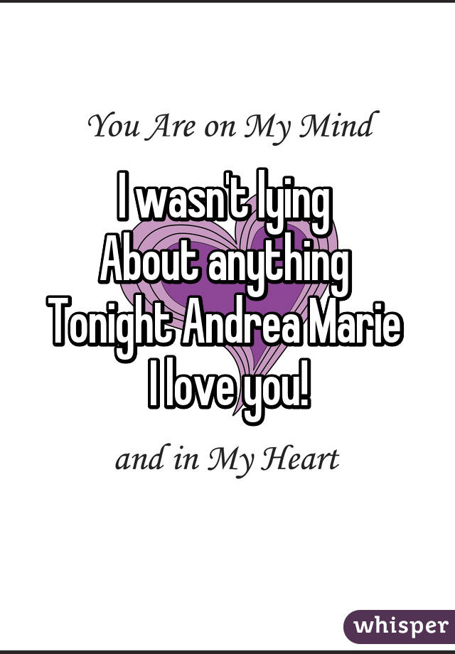 I wasn't lying 
About anything 
Tonight Andrea Marie 
I love you!
