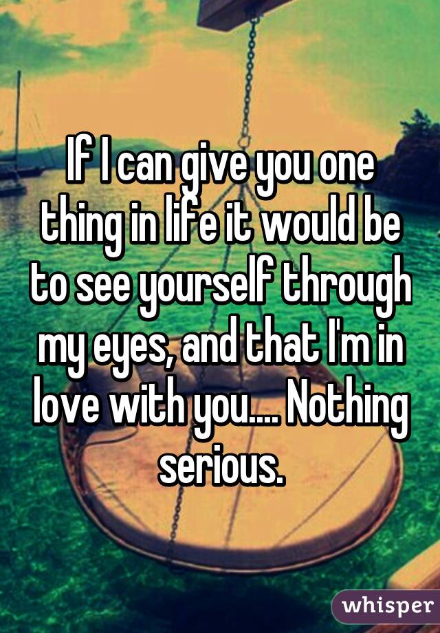 If I can give you one thing in life it would be to see yourself through my eyes, and that I'm in love with you.... Nothing serious.