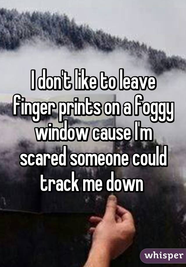 I don't like to leave finger prints on a foggy window cause I'm scared someone could track me down 