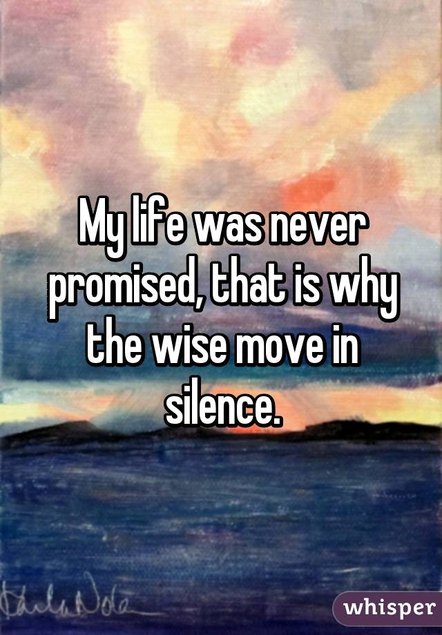 My life was never promised, that is why the wise move in silence.