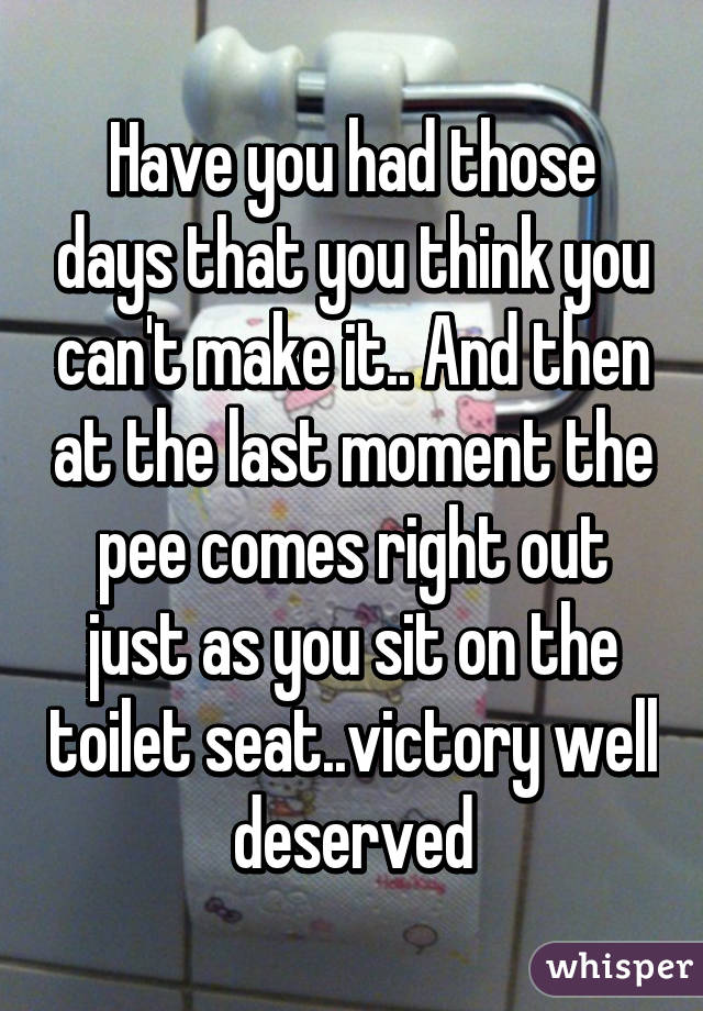 Have you had those days that you think you can't make it.. And then at the last moment the pee comes right out just as you sit on the toilet seat..victory well deserved