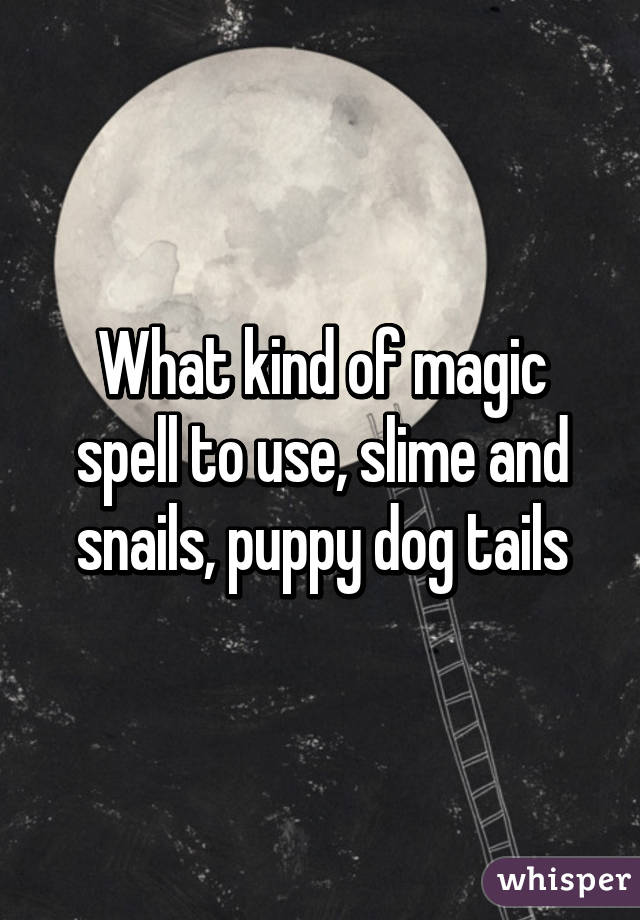 What kind of magic spell to use, slime and snails, puppy dog tails