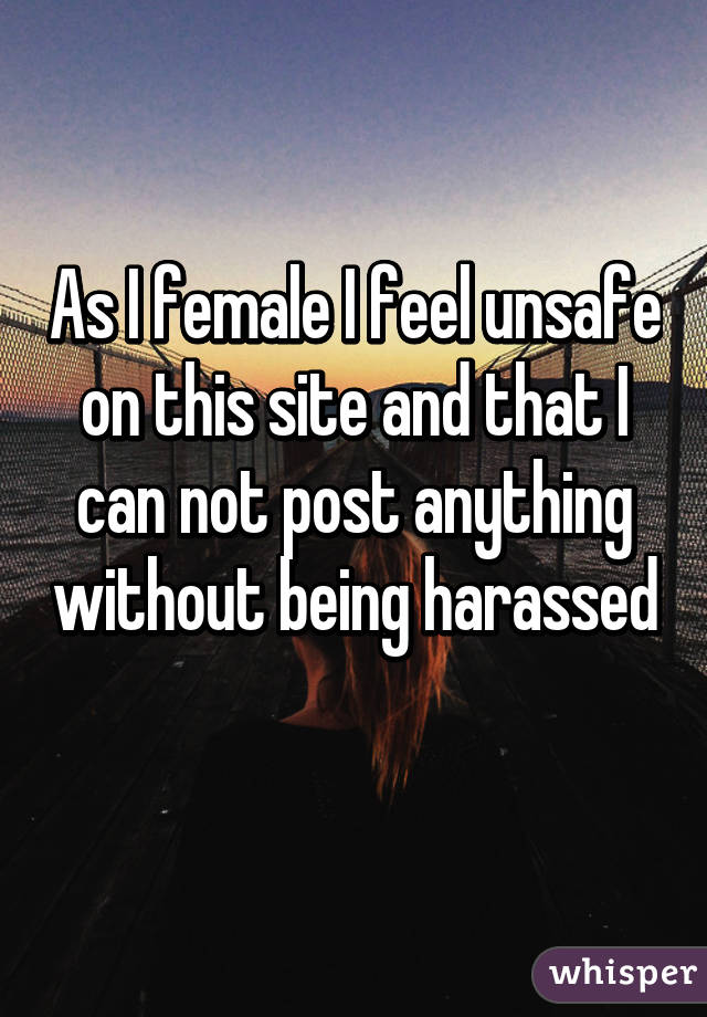 As I female I feel unsafe on this site and that I can not post anything without being harassed 